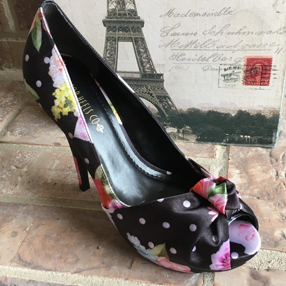 🌺Spring🌺Top Heels Co Kyra Floral Black Peep Toes - Picture 5 of 5